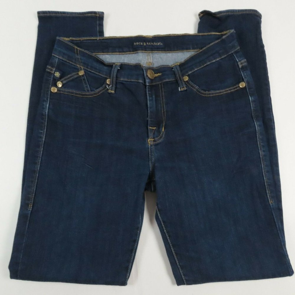 Rock & Republic Womens Jeans Size 10 Berlin Skinny Mid Rise Dark Wash Blue Denim